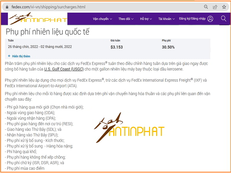 Tra cứu phụ phí xăng dầu FedEx Việt Nam