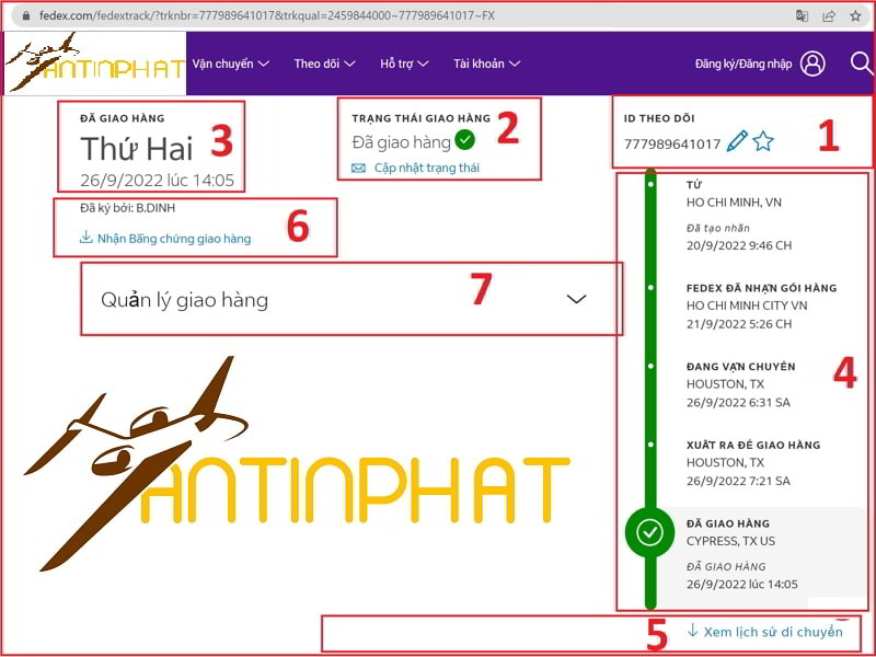 Trạng thái hoàn thành khi tracking FedEx Việt Nam